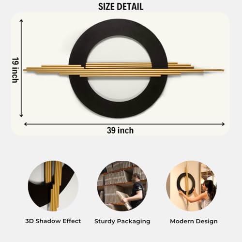 ARTEPERA 3D Metal Wall Art Black Gold Geometric Sculpture Decor 39x19