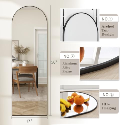 50"x 17" Full Length Door Mirror with Stand, Hanging Mirror, Black - color: Black, size: 50"L x 17"W