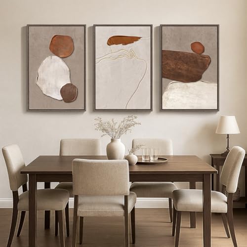 Large Framed Beige and Brown Neutral Abstract Wall Art, Set of 3, 20x30 In - color: Earthy, size: 20" W x 30" H x 3pcs