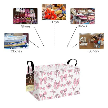 Rectangle Foldable Storage Basket Handles For Home, Pink Bow - color: REC-Pink Bow