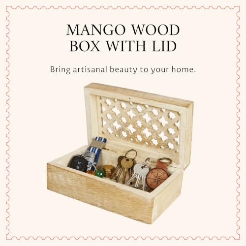 Mela Artisans Trellis Mango Wood Storage Box - Whitewash, 7.5x4.5 in - color: Whitewash, size: Medium