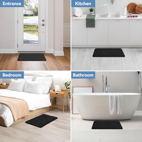 Bcoimo Small Bath Rug Mat,24x17 Chenille Non Slip Black Bathroom Floor Mats - color: Black, size: 24x17