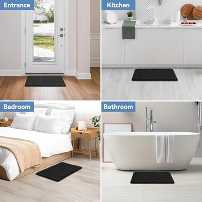 Bcoimo Small Bath Rug Mat,24x17 Chenille Non Slip Black Bathroom Floor Mats - color: Black, size: 24x17