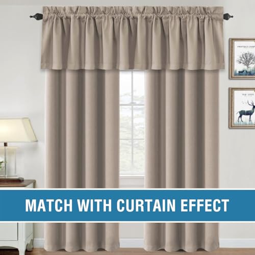 H.VERSAILTEX 100% Blackout Valances for Windows,Living Room Bedroom Bathroom Farmhouse Style Rustic Dinning Room Blackout Thermal Insulated Rod Pocket, W52 x L18 Inch Length, Natural Sand, 2 Panel - color: Natural Sand