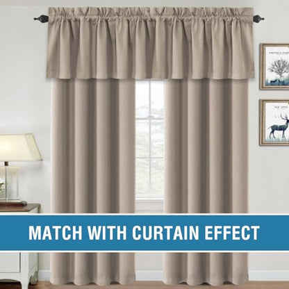 H.VERSAILTEX 100% Blackout Valances for Windows,Living Room Bedroom Bathroom Farmhouse Style Rustic Dinning Room Blackout Thermal Insulated Rod Pocket, W52 x L18 Inch Length, Natural Sand, 2 Panel - color: Natural Sand