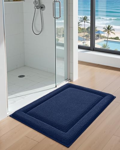 DEXI Memory Foam Bath Mat 36x24, Thick Chenille Bathroom Rug, Navy - color: Navy, size: 36" X 24" (Rectangular)