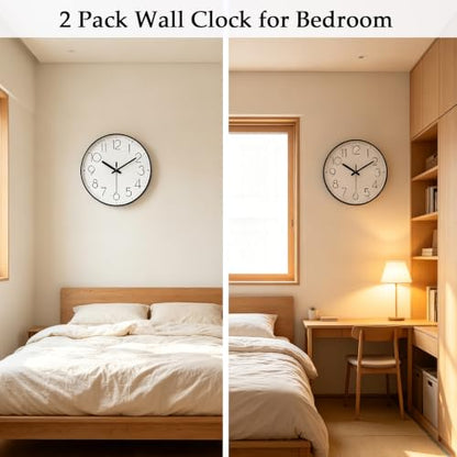 2 Pack Black Wall Clock 12 Inch Modern Silent Battery Operated Wall Clocks - color: 2 Pack - Black, size: 12 Inch