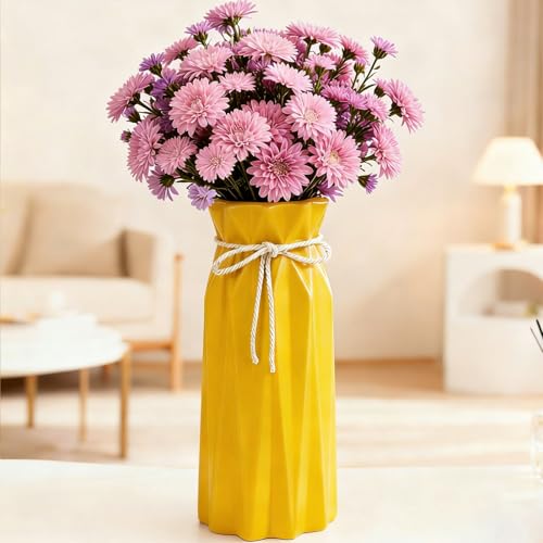 Disoza Ceramic Vase for Home Decor Yellow Flowers 9.5" H x 3.9" W Modern Flower Vase for Pampas Grass Dried for Living Room Decorations Porcelain Tulip Vases for Table Kitchen Decor - color: #B 9.5" Yellow Tall Vase