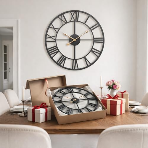 14 Inch Black Metal Roman Numerals Wall Clocks for Living Room - color: Black, size: 14 Inch
