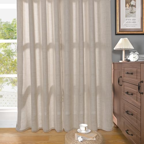YoungsTex Natural Linen Curtains 72 Inch Long 2 Panels for Living Room - color: Natural, size: 52"W x 72"L (Pack of 2)