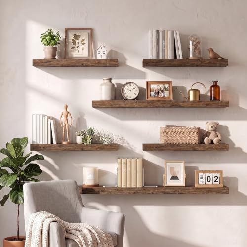 Dreamland 24Inch Floating Shelves for Wall 6.7" Deep Rustic Brown Set of 2 - color: Rustic Brown, size: 6.7"D x 24"L