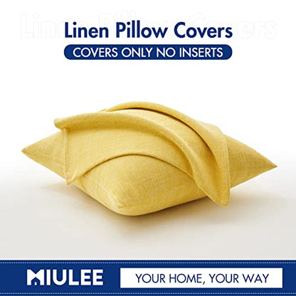 MIULEE Pack of 2 Linen Textured Pillow Covers, 18x18 Inch Yellow - color: Yellow, size: 18" x 18" (Pack of 2)