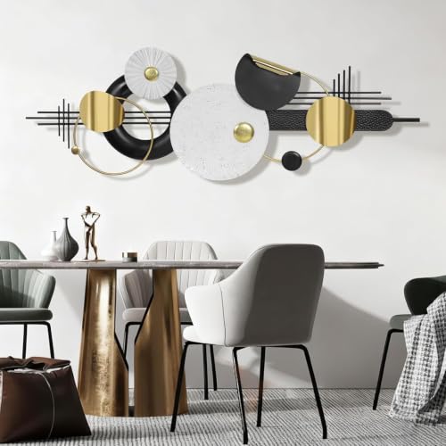 Lucky Large Modern Abstract Metal Wall Art Decor 59.1" x 21.3" Modern Geometric Abstract Wall Sculptures Circle Hanging Wall Decor for Indoor Outdoor Living Room Dinning Room Bedroom Entryway - color: Style 4