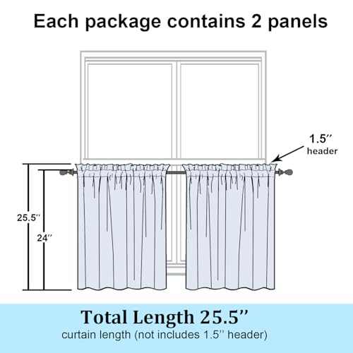 Simplebrand Sheer Black Kitchen Curtains 24 Inch Length Tier Curtains 2 Panels, Light Filtering Geometric Jacquard Clip Textured Semi Sheer Short Window Curtains for Bathroom, 28x24 inch - color: Black, size: 30"W x 24"L (Pack of 2)