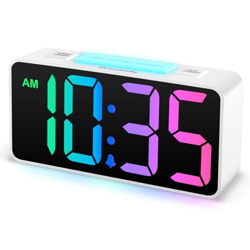 DreamSky Small Digital Alarm Clock with Night Light for Kids Bedroom - color: Pure White Case Rgb Digits