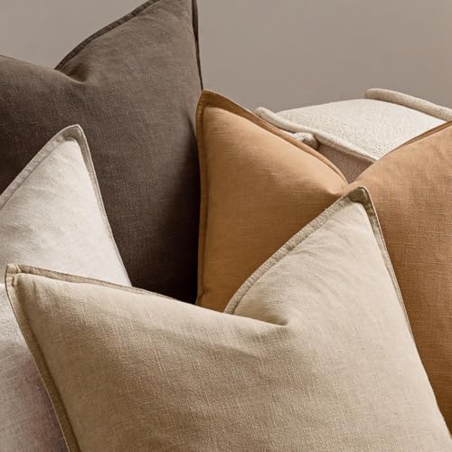 MIULEE Neutral Brown Boho Linen Pillow Covers 12x20 Inch Pack of 4 - color: Neutral Brown, size: 20" x 12" (Pack of 4)