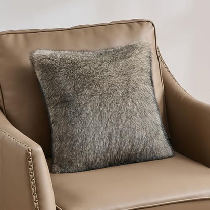 FUTEI Pack of 2 Faux Raccoon Fur Throw Pillow Covers 45 x 45 cm, Gray Green - color: Gray Green