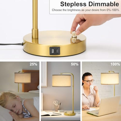 Mordern Gold Table Lamp, Fully Dimmable Bedside Lamp with C+A USB Ports - color: Gold