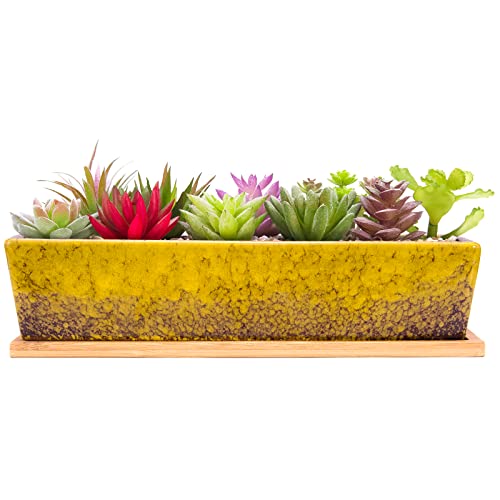 Succulent Pots - 12.1 Inch Large Succulent Planters Pots with Drainage Tray - color: Yellow