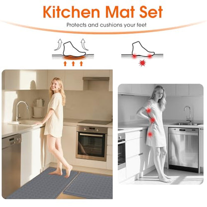 TranquilRelax Kitchen Mats, Cushioned Mats with Extra-Long Runner, Grey - color: Grey, size: 2-Piece | 30"+71" | Standard