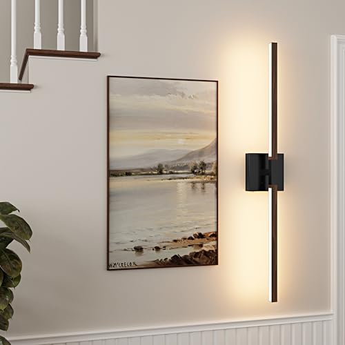 Rayogale Black Walnut Rechargeable Wall Sconce with Remote Control, 24 Inch - color: Black & Walnut, size: 24 Inch(2 Pack)