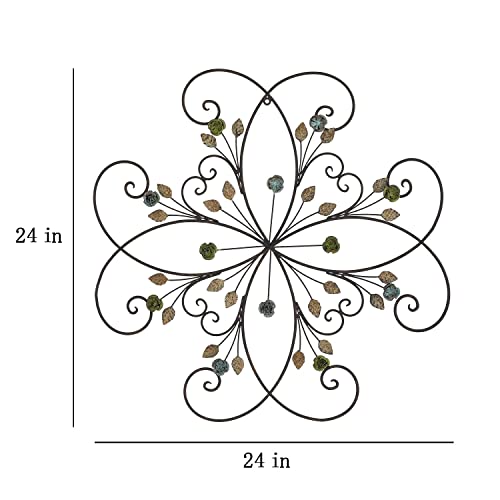 KUWIVO Lechesis 24" Metal Flower Scroll Wall Art Decor Sculptures with Rust Leaf for Living Room Bedroom