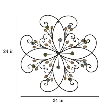 KUWIVO Lechesis 24" Metal Flower Scroll Wall Art Decor Sculptures with Rust Leaf for Living Room Bedroom