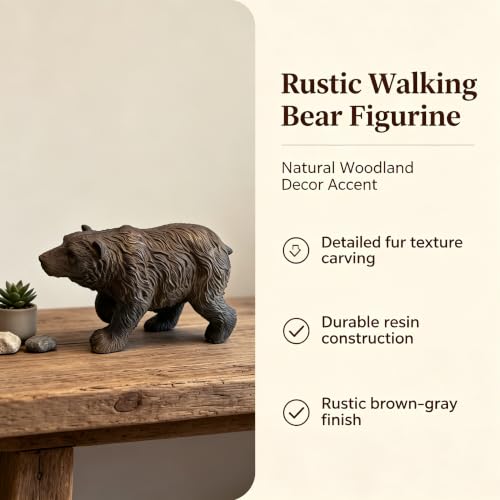 Rustic Bear Statue Shelf Decor - color: Black Brown-s