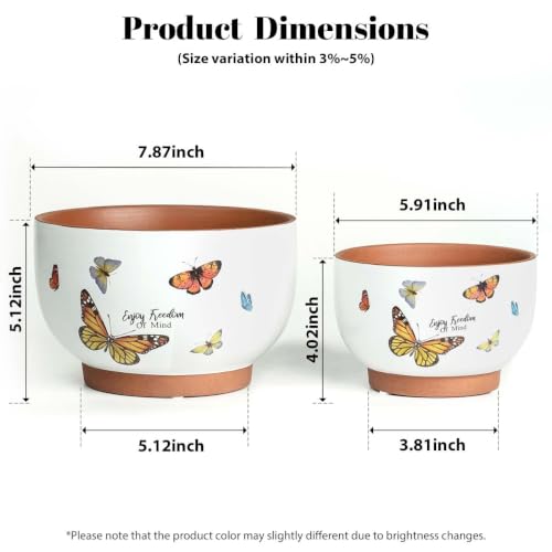 Terracotta Pots, 8+6 Inch Plant Pots, 2 Pcs with Drainage Holes - color: Jardin Butterfly, size: 8+6 Inch