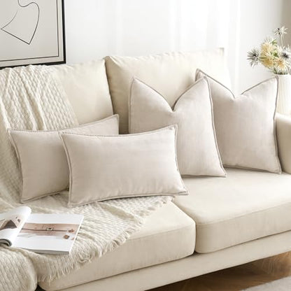 MIULEE Pack of 2 Cream Beige Euro Shams Chenille Pillow Covers 24x24 Inch - color: Cream Beige, size: 24" x 24" (Pack of 2)