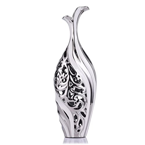 19.6" Tall Large Floor Vase Decorative, White Silver Floor Large Vases, Wedding Premium Decor Pampas Grass Single Flower Vases, Modern Tall Floor Vase for Living Room Dining Room Entryway Home Decor - color: White and Silver, size: Large