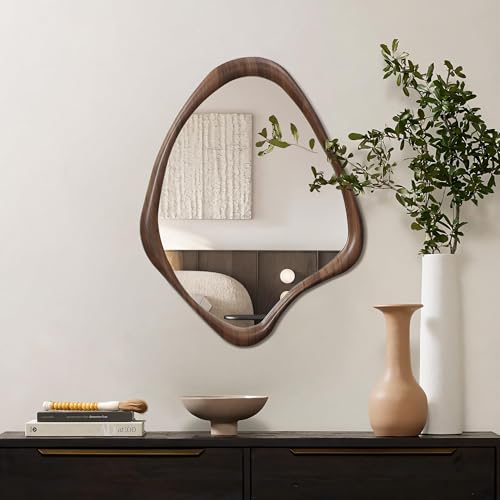 LuxenHome Asymmetrical Wall Mirror, 23"x 29" Classic Brown Irregular Mirror - color: Brown