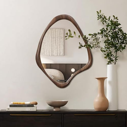 LuxenHome Asymmetrical Wall Mirror, 23"x 29" Classic Brown Irregular Mirror - color: Brown