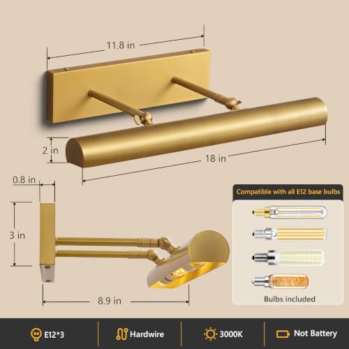 18 Inch Hardwired Picture for Wall Brass Picture Lighting - color: Brass, size: 18in
