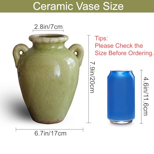 8 Inch Vintage Ceramic Vase, Rustic Chinoiserie Flower Vase Farmhouse Decorative Vases for Home Decor, Ice Cracked Glazed Terracotta Vases for Table Centerpiece Living Room Shelf Decor - color: Vase-01