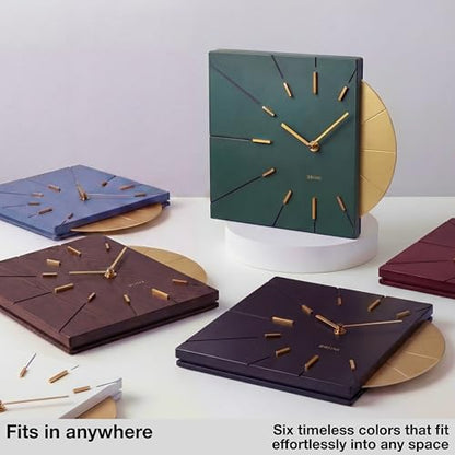 Driini Mid Century Modern Wall Clock, Battery Operated, Green and Gold - color: Green