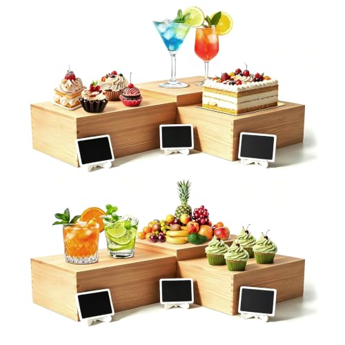6 Pack Buffet Risers and Stands, Dessert Table Display Set with Mini Signs - color: Beige, size: 6 Pcs A