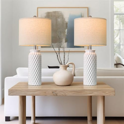 USumkky 27" Ceramic Table Lamps Set of 2 - Modern Farmhouse & Boho Style, Bedside Nightstand Lamps for Bedroom, Living Room End Table Lamps, Small Desk Lamp(White) - color: 27" White