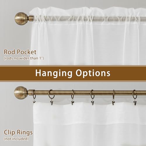 White Sheer Curtains 63 Inch Length Rod Pocket - color: White, size: 42"W x 63"L (Pack of 2)
