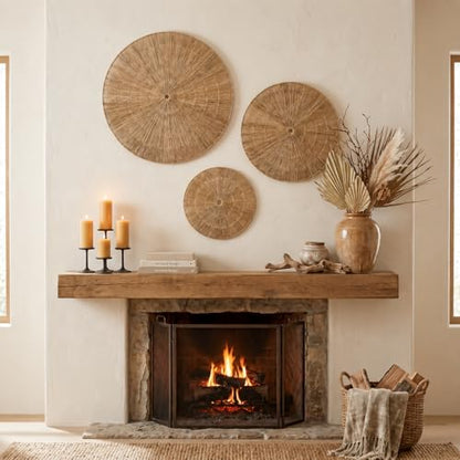 PEMAR Handwoven Jute Wall Hanging Baskets, Set of 3 Round Woven Wall Decor (22", 19", 15"), Decorative Wall Accents for Living Room, Bedroom and Entryway