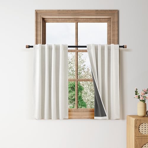 Nanspring 100% Blackout Linen Curtains Tier 36 Inch Long for Cafe Cream - color: Natural, size: 26"W x 36"L (Pack of 2)
