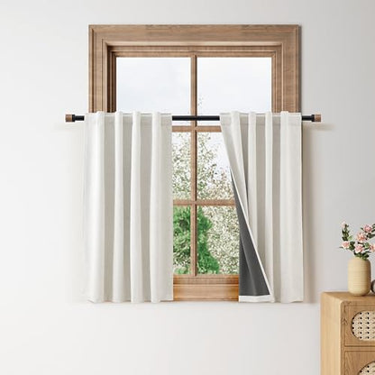 Nanspring 100% Blackout Linen Curtains Tier 36 Inch Long for Cafe Cream - color: Natural, size: 26"W x 36"L (Pack of 2)