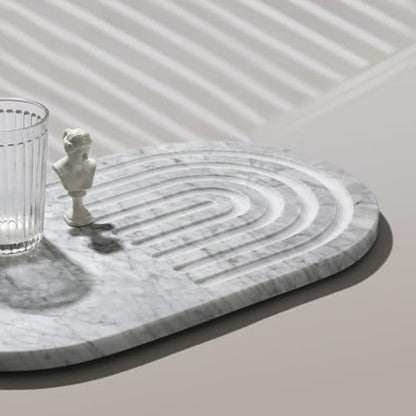 16.5-inch × 9.8-inch Double-Sided White Marble Oval Cutting Board