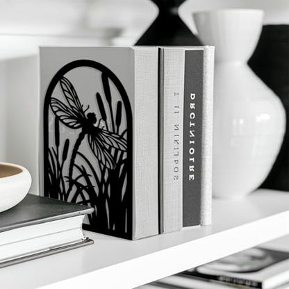 Peacoblue 5.3"x4.3"x7.9" Metal Bookends, Heavy Duty Book Ends for Shelves - style: Dragonfly