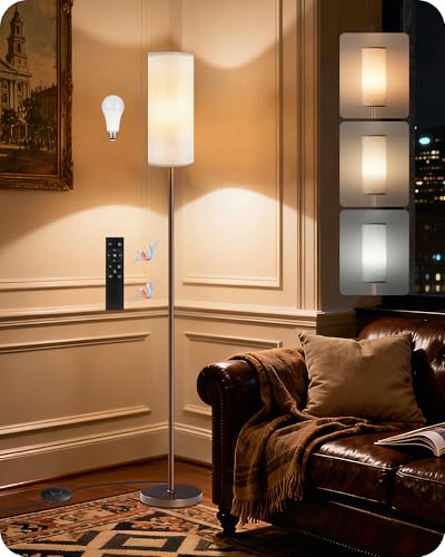 Dimmable Floor Lamps for Living Room with Remote and Foot Switch, 64.4” Modern Standing Tall Lamp, Corner Lamp for Bedroom, Bulb Included, 3000K-6500K, Beige and Brown, FCC Listed VE06LD05W1 - color: Brown
