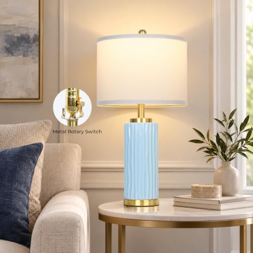 Light Blue Ceramic Table Lamp 25in 3 Color Temperature 9W LED Bulb Included - color: Light Blue-25"