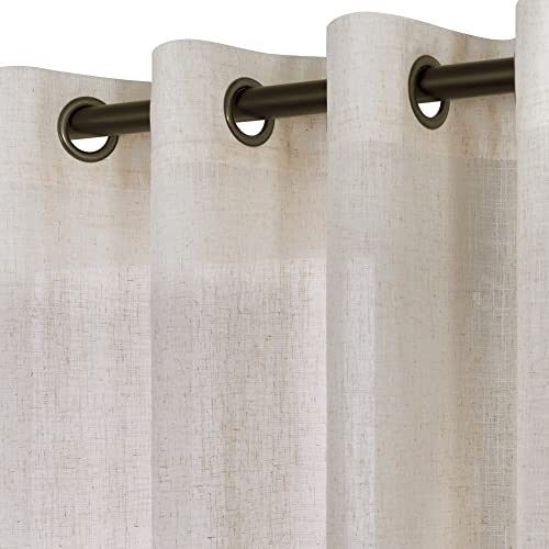 KOUFALL Tan Beige Bronze Grommet Linen Blend Sheer Curtains 52x45 Inches Long for Bedroom - color: Linen, size: 52"W x 45"L (Pack of 2)