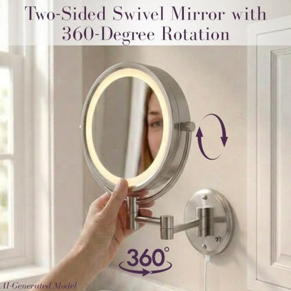 JERDON Lighted Wall-Mount Makeup Mirror - 8X - Nickel - HL88NL - color: Nickel Plug in