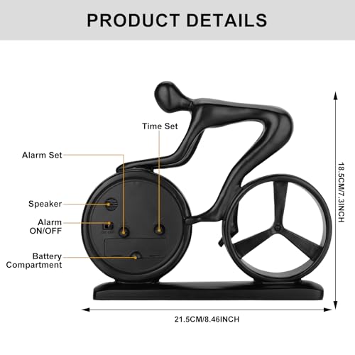 Racing Bicycle Desk Alarm Clock Battery Operated, Glow-in-the-Dark Dial, Silent Non-Ticking | Unique Cycling Gift for Cyclists, Students, Teachers | Office, Desk, Shelf Decor