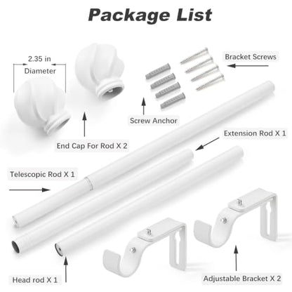 LLPJS Curtain Rods 16-48", 1 in Adjustable White Rod with Finials, 1 Pack - color: White, size: 16" to 48" - 1 pack